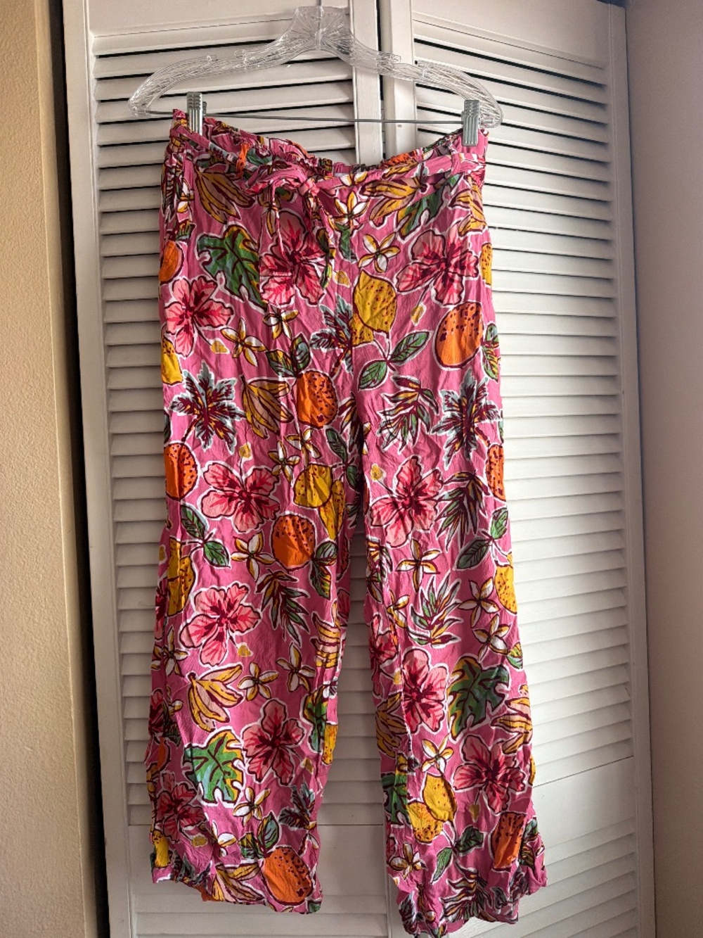 Pink Tropical Print Wide Leg Pant